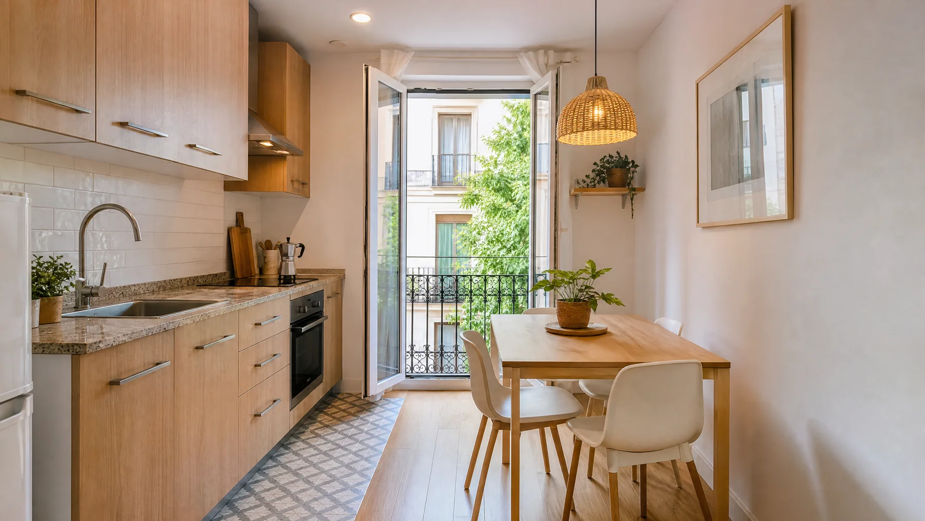 Cocina práctica y luminosa de un piso en Madrid