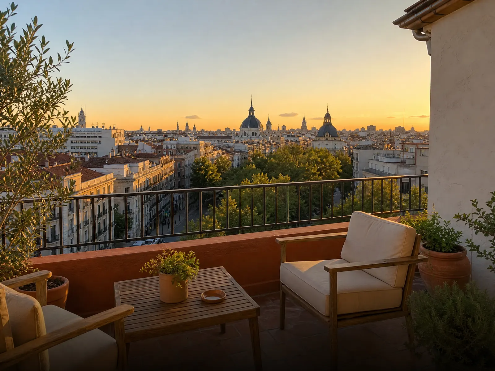 Terraza residencial con vistas a Madrid